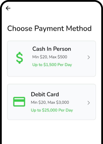 Select Cash In Person option